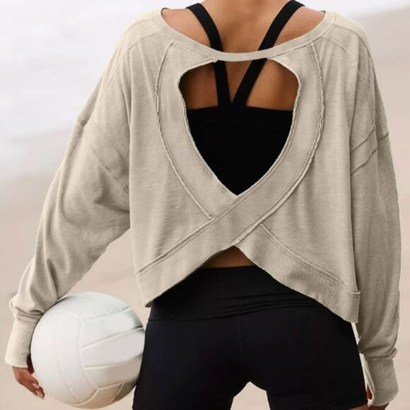 Nothing But Love Tops - NEW Women's Backless Loose Tops Long Sleeve Workout Tops